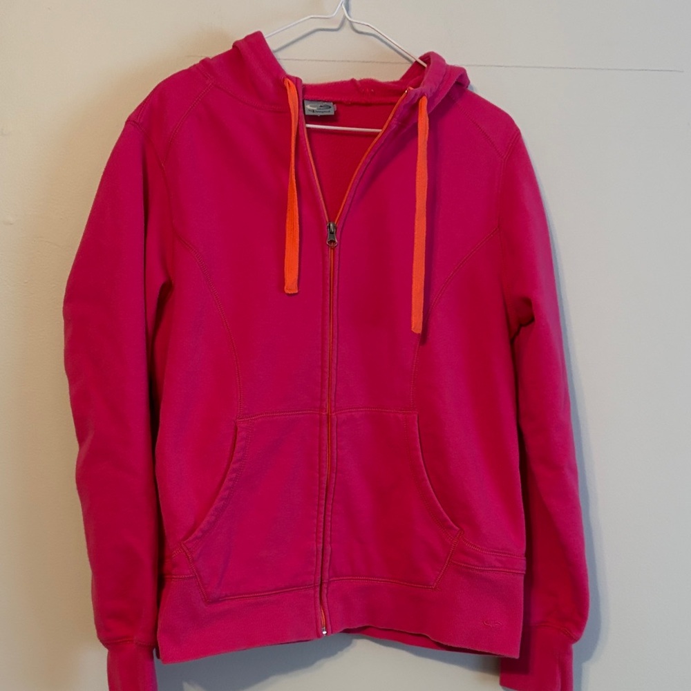 Champion womans Pink and Orange Hoodie sweatshirt. Zip front. Large.